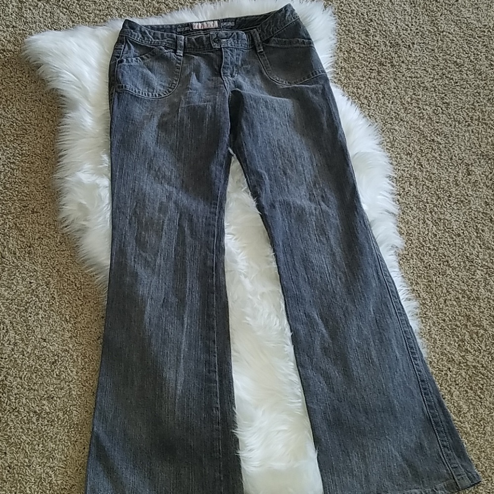 Grey washed boot cut stretch jeans